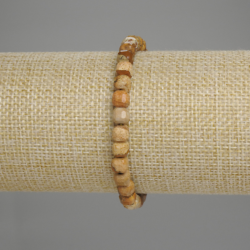 Bracelet jaspe paysage – cubes facettés de 5,5 mm, longueur 18 cm +