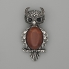 Broche-collier Hibou en cornaline 60x29 mm ±, strass noirs, métal argenté