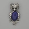 Broche-pendantif Hibou en azurite 60 × 29 mm ±, strass noirs, métal argenté
