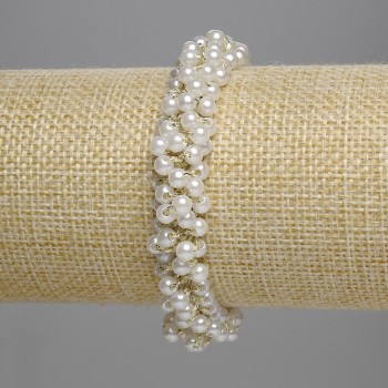 Élastique pour cheveux avec perles blanches 4 mm+