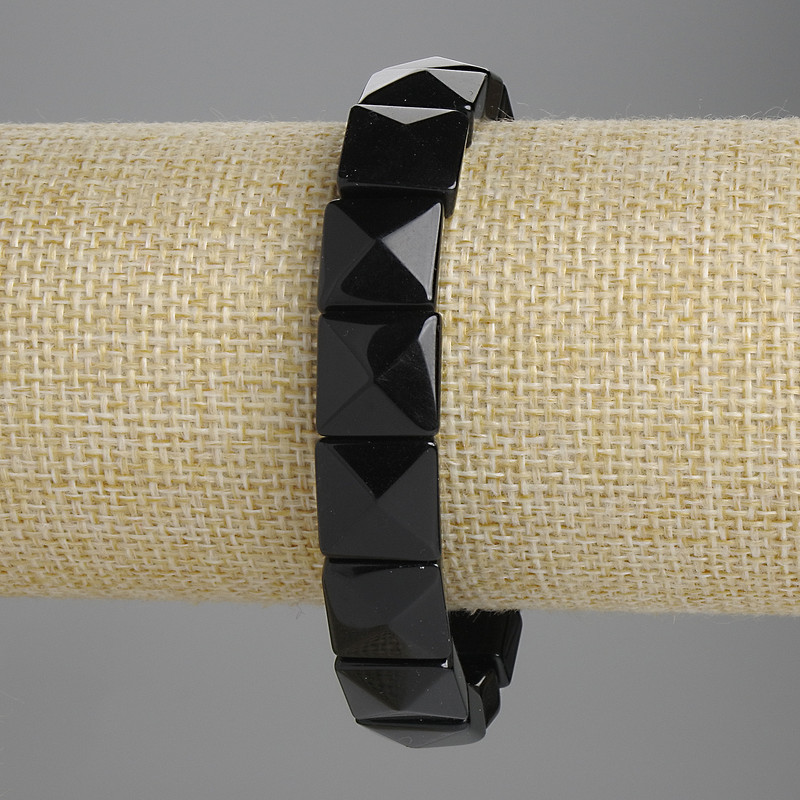 Bracelet en agate facettée, maillon 12×12 mm ±, longueur 18 cm ±, élastique