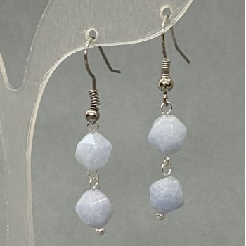 Boucles d'oreilles en aigue-marine naturelle, à facettes, diamètre environ 8×7 mm, longueur environ 40 mm, métal argenté