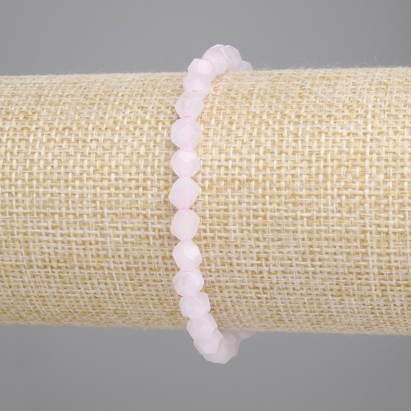 Bracelet quartz rose à facettes, diamètre 6×5 mm, longueur 18 cm, élastique