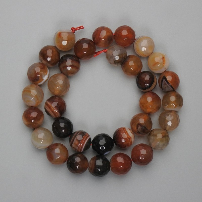 Perles d'agate facettées, boules de 12 mm ±, longueur environ 37 cm, sur fil