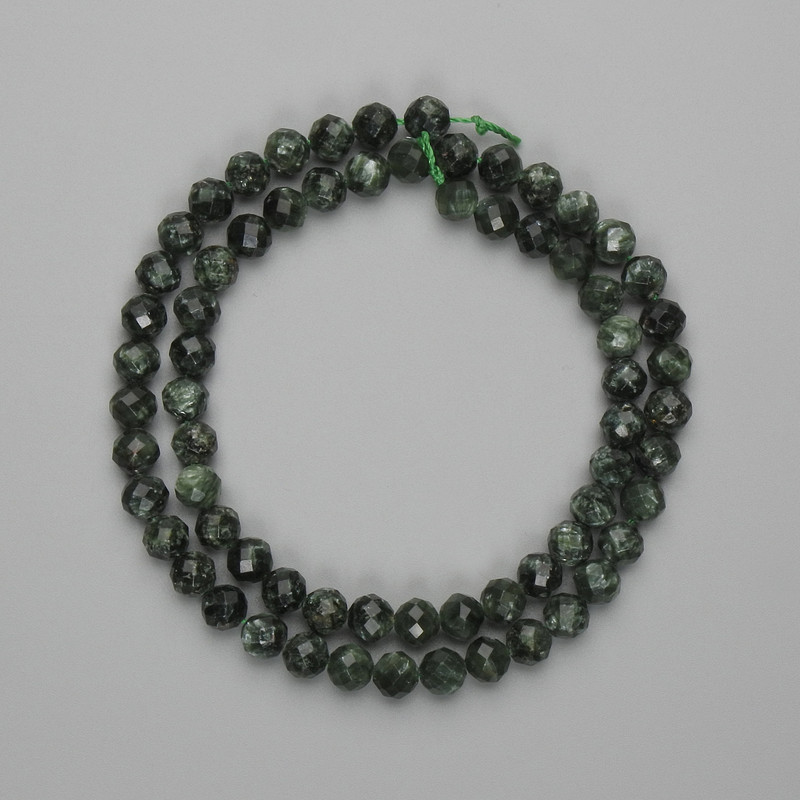 Perles de séraphinite facettées, boule de 6 mm, longueur environ 39 cm sur fil