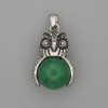 Pendentif Hibou en chrysoprase, métal argenté, diamètre 30×20 mm, longueur 37 mm