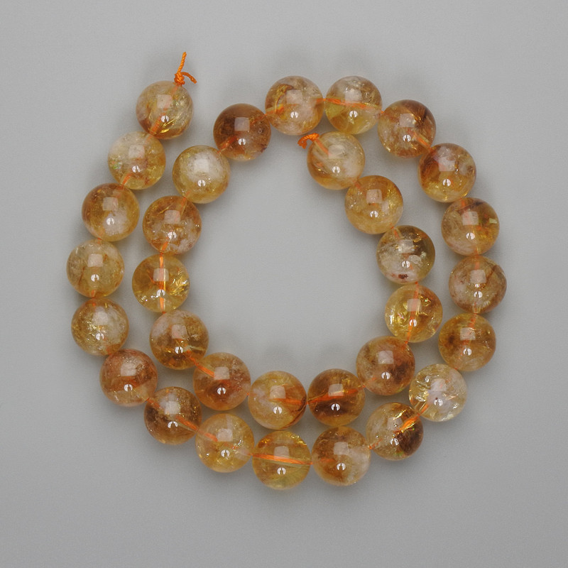 Perles de citrine lisses 12 mm sur fil