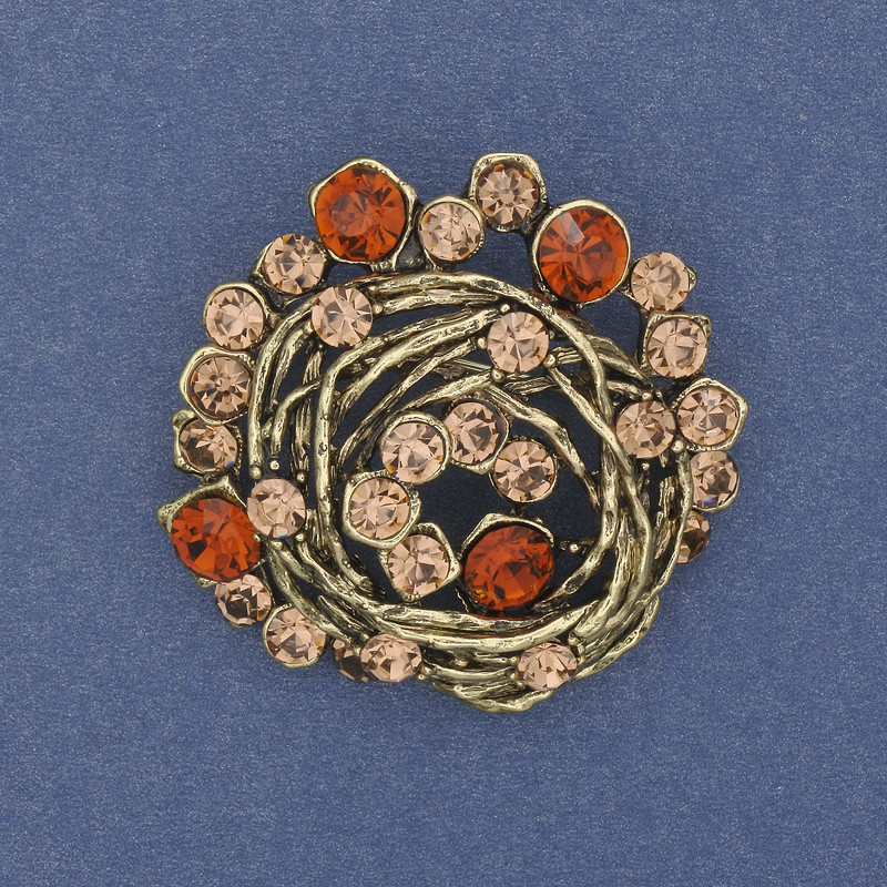 Broche-pendentif «Accent» en métal doré, strass, 37 mm +