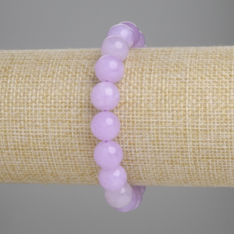 Bracelet en kunzite, boules lisses de 10 mm, longueur 18 cm ±, élastique