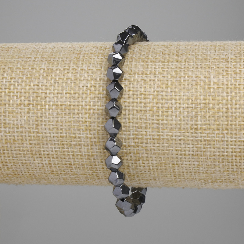 Bracelet en hématite à facettes, perles de 6 mm, longueur environ 18 cm, élastique