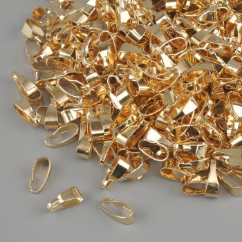 Bélière pour pendentif – sous-pendentif, diamètre 3 mm ±, longueur 7 mm ±, couleur dorée du métal, emballage 18 g ±