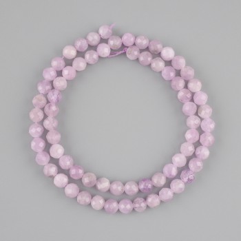 Perles de kunzite facettées en boule, diamètre 6 mm ±, longueur 38 cm ±, sur fil