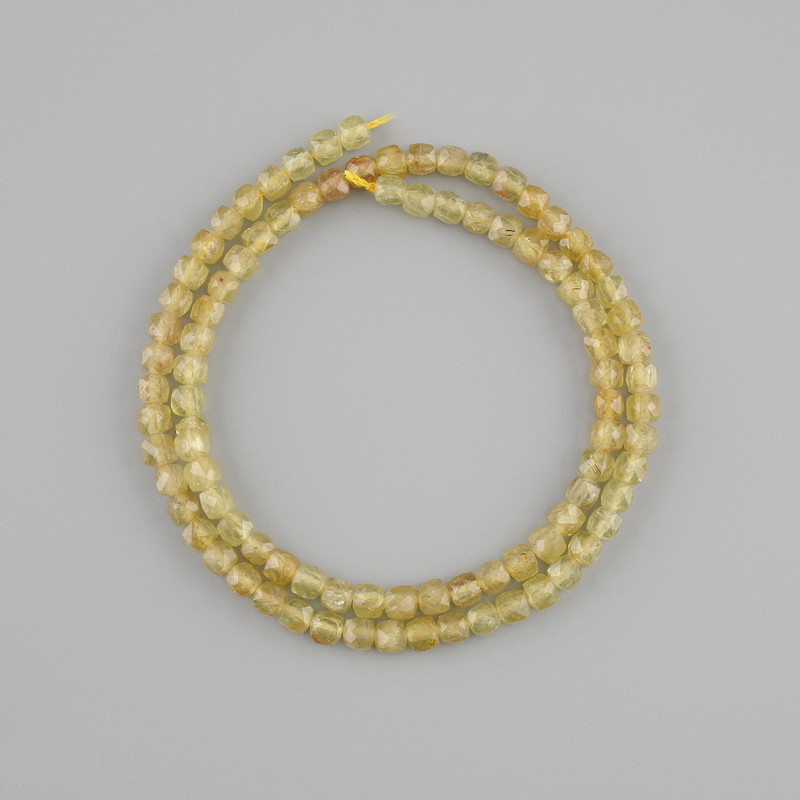 Perles de citrine facettées en cube, dimensions 4×4 mm, longueur 37 cm