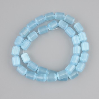 Perles bleu clair œil de chat cylindriques, diamètre 10,5-11×8 mm ±, longueur environ 38 cm sur fil