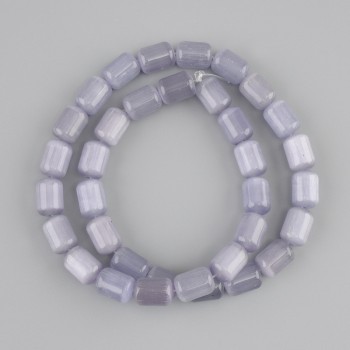 Perles grises œil-de-chat cylindriques, diamètre 11×8 mm, longueur environ 38 cm sur fil