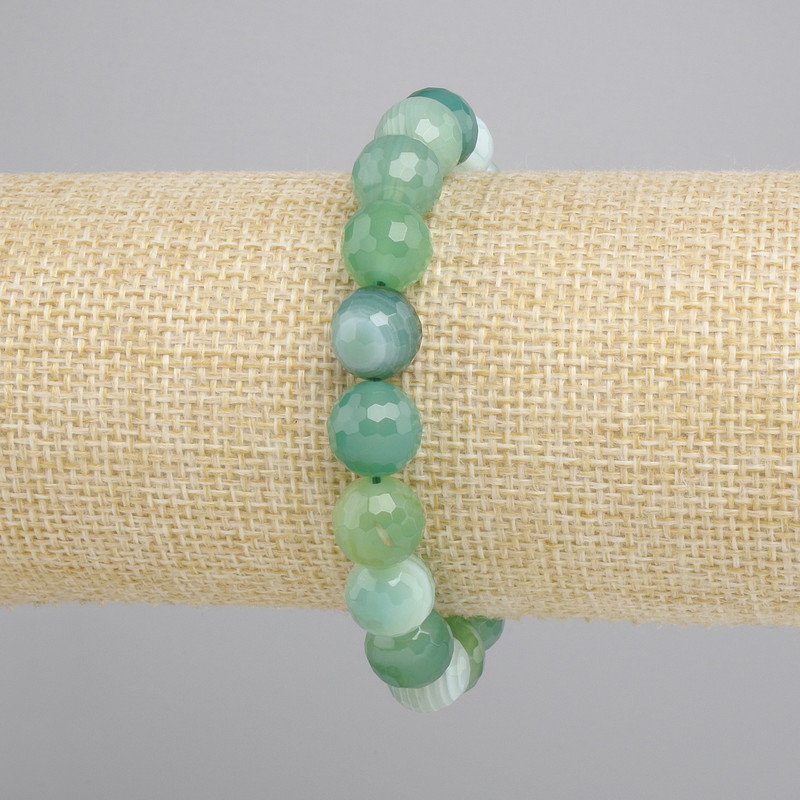 Bracelet en agate, perles facettées de 10 mm, longueur 18 cm, élastique