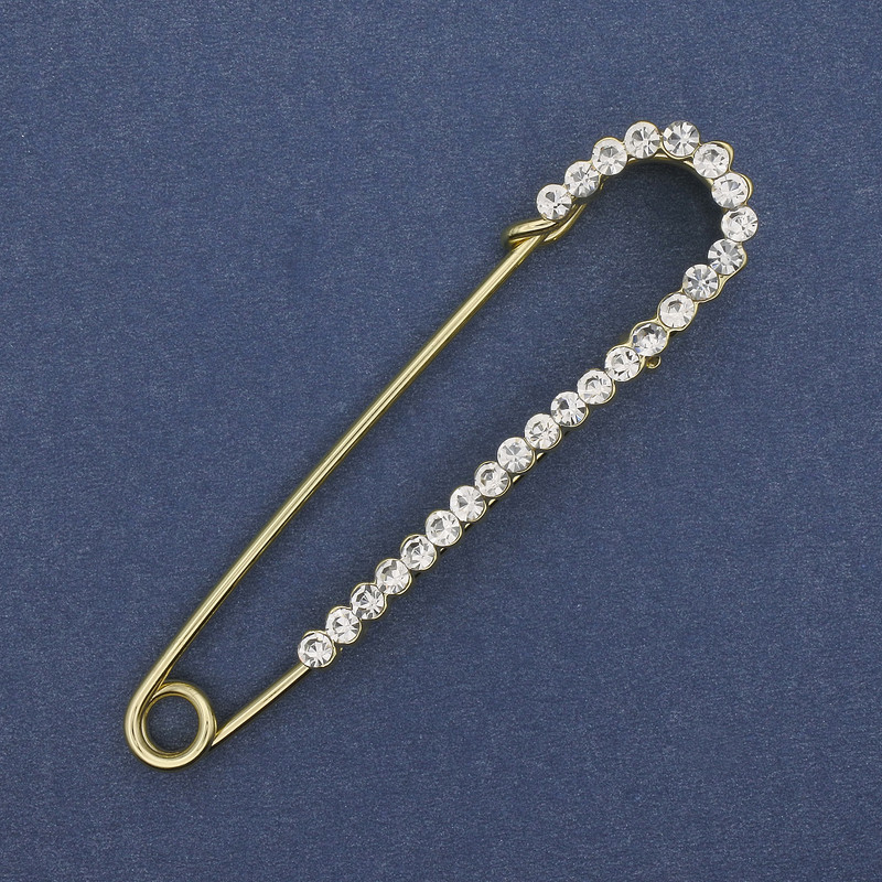 Broche-épingle à strass blancs 72 × 17 mm ± métal doré