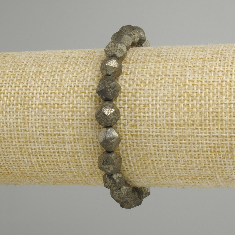 Bracelet en pyrite à facettes, diamètre 8×7 mm, longueur 18 cm, élastique