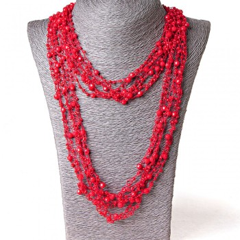 ( 140 cm ) Collier araignée avec pendentifs ronds rouges