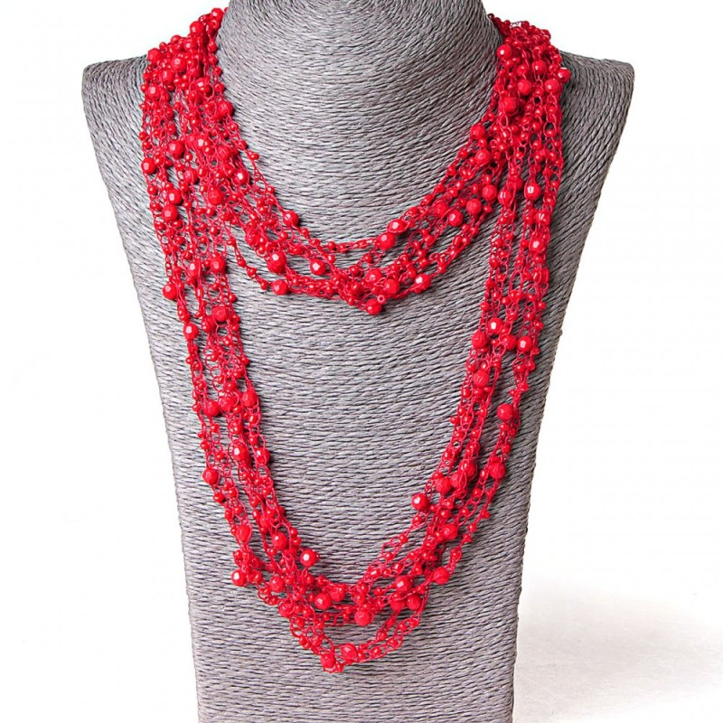 ( 140 cm ) Collier araignée avec pendentifs ronds rouges