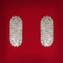 ( 45x25 mm ) Boucles d'oreilles féminines à clous, strass blancs, métal clair, pour mariage et soirée, puces ovales allongées