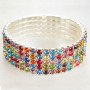 Bracelet élastique à cinq rangs avec strass multicolores, tour de poignet 17–18 cm