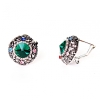 Boucles d'oreilles rondes de 2 cm, arc-en-ciel, avec strass et cristal vert