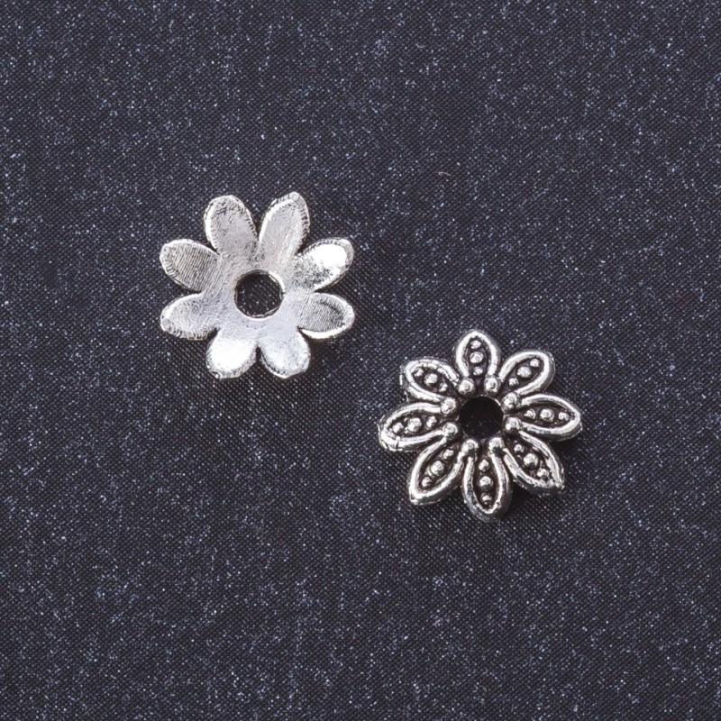 Embout fleur couleur argent 9 mm, emballage 20 g ± 100 pièces