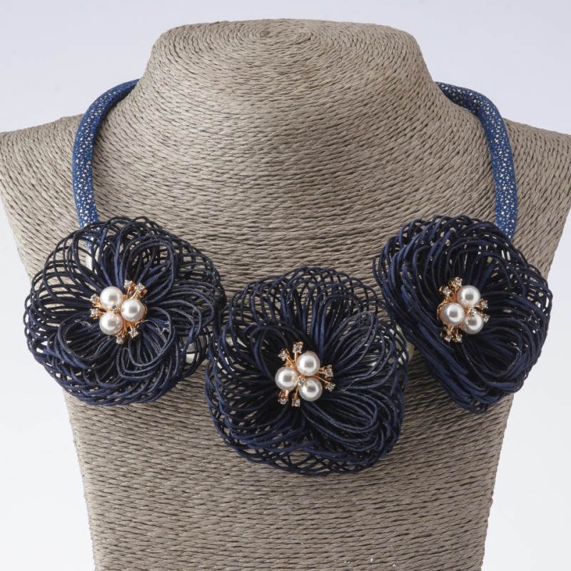 Collier à cordon Barhattsi textile mode bleu, longueur 48-55 cm