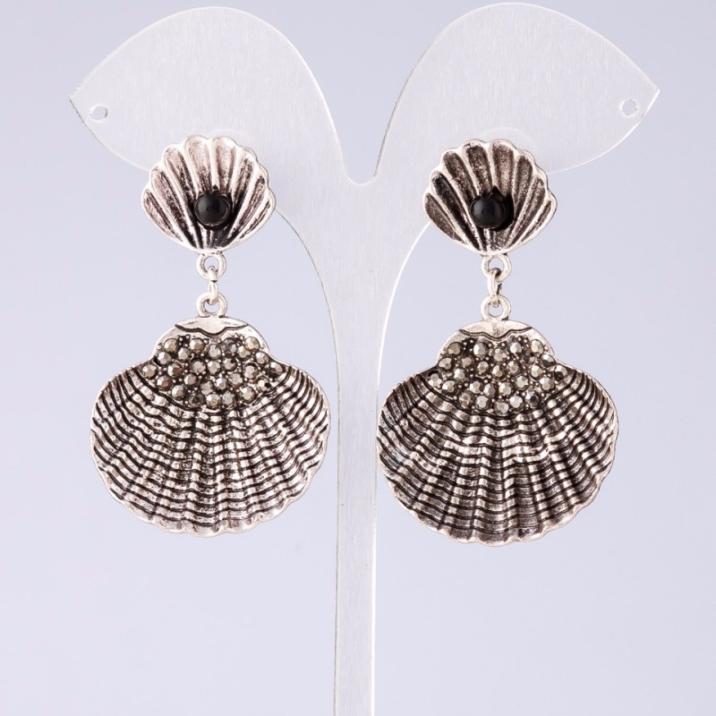 Boucles d'oreilles de soirée argentées «Coquillages», longueur 5,5 cm