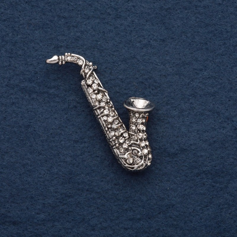 Broche «Saxophone» 5 × 2 cm, en métal gris
