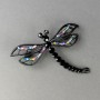 Broche «Libellule reine de la nuit» 5×6 cm métal noir, strass colorés