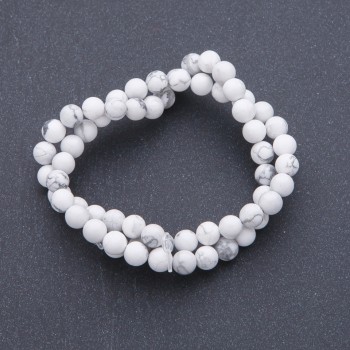 Perles rondes en howlite naturelle sur fil, diamètre 6 mm, longueur 38 cm