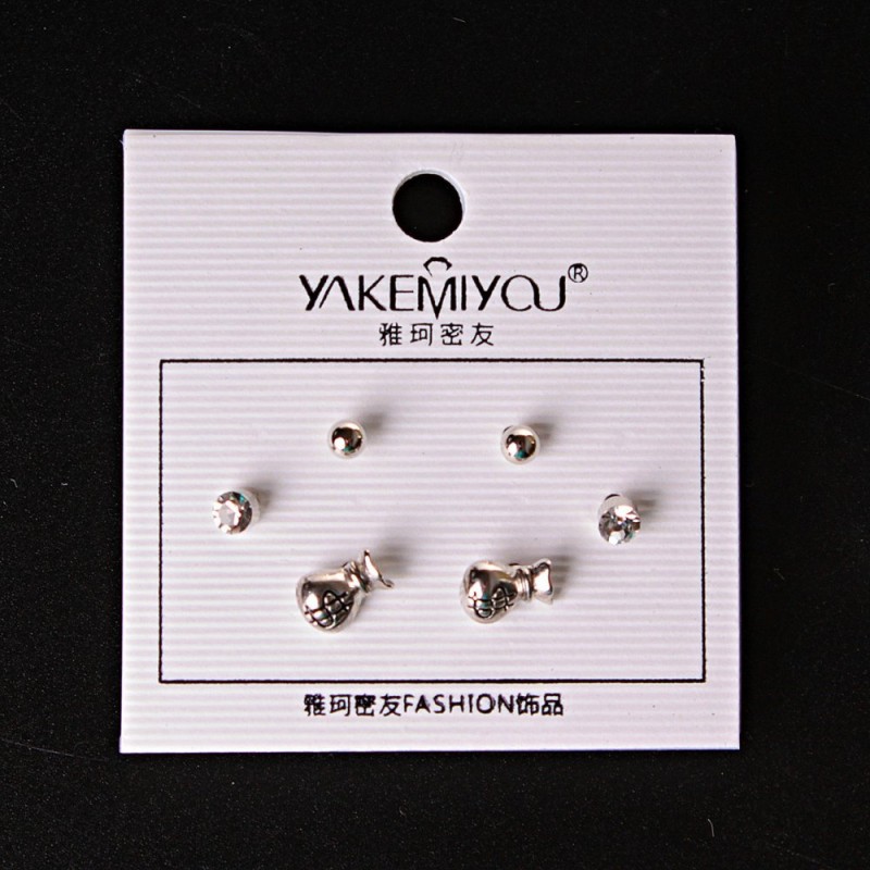 (5 mm) Boucles d'oreilles sacs d'argent billes et strass argentés
