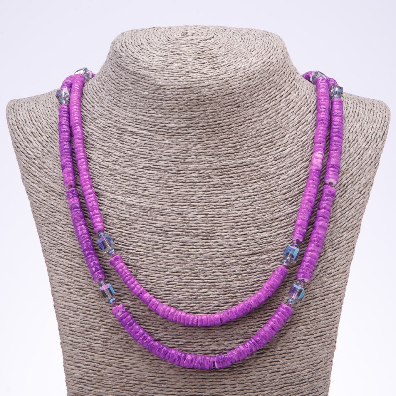 Collier violet en coquillage Skafarki, longueur 120 cm