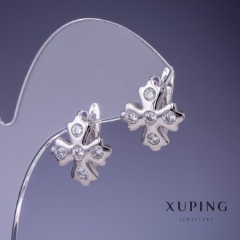 Boucles d'oreilles Xuping, trèfle à quatre feuilles, rhodium, 15 × 16 mm