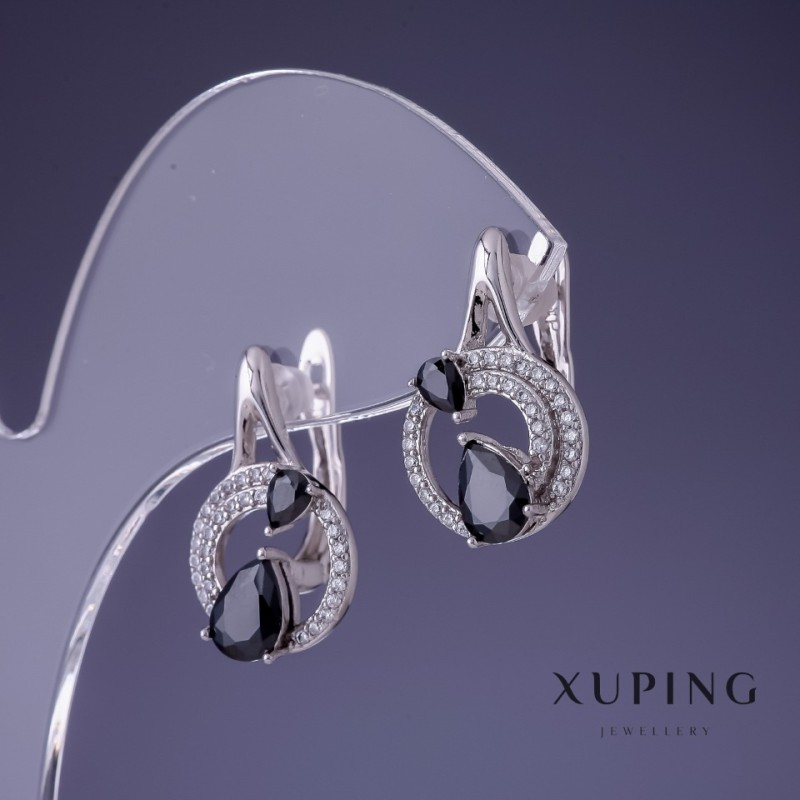 Boucles d'oreilles Xuping rhodiées avec pierre noire