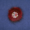 Broche en fourrure de mink bordeaux avec strass, diamètre 60 mm