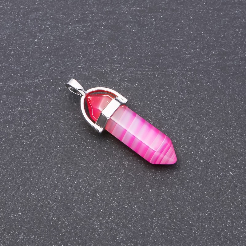 Pendentif hexagonal en agate rose naturelle 41×34×9 mm