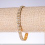 Bracelet à strass à trois rangs blanc, largeur 7 mm, longueur 19 cm, base dorée