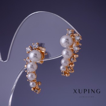 Boucles d’oreilles Xuping avec perles «Majorque» 25 × 12 mm dorure 18K