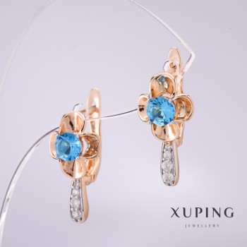 Boucles d'oreilles Xuping avec pierres bleues 20×10 mm dorure 18K