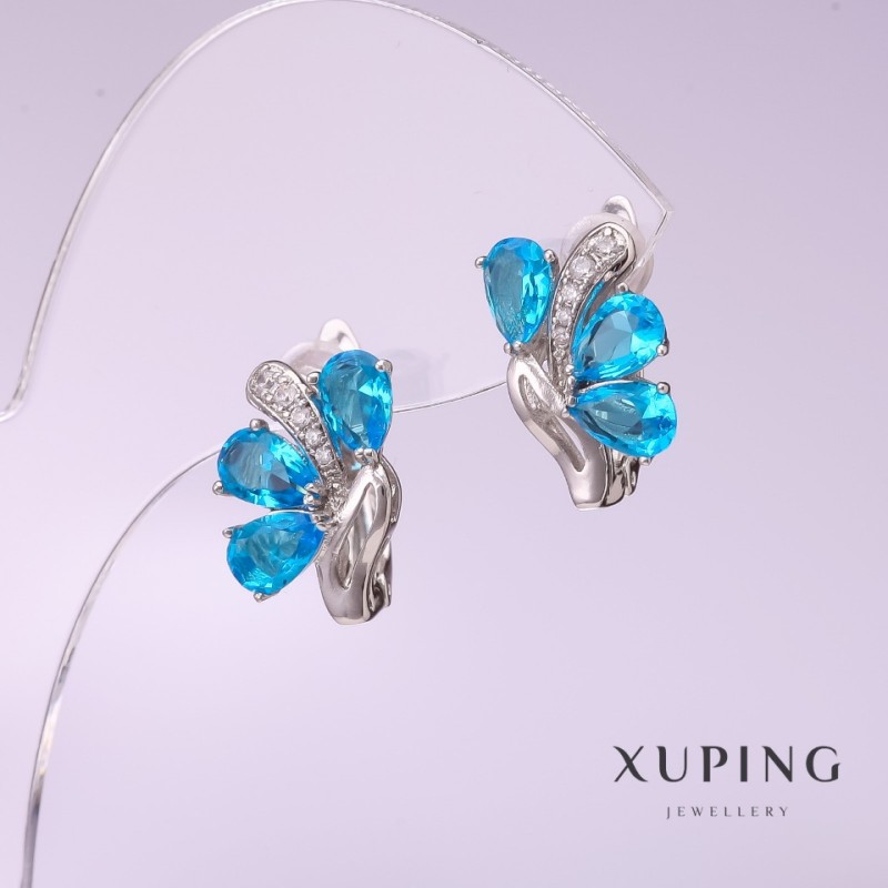 Boucles d'oreilles Xuping avec pierre bleue 10×15 mm rhodié
