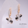 Boucles d'oreilles Xuping dorure 18K et rhodium plaqué avec pierres noires et strass blancs 30 × 12 mm
