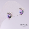 Boucles d'oreilles Xuping « Hibou » avec pierres roses 11x7 mm rhodium