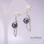 Boucles d'oreilles Xuping avec perles noires de Majorque 34×8 mm rhodium
