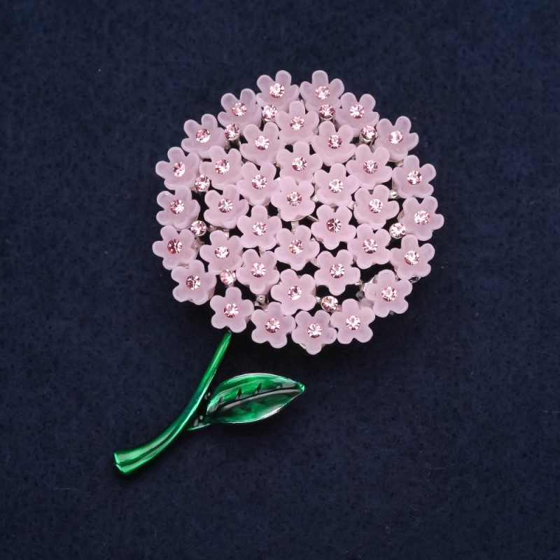 Broche fleur « Hortensia rose » 60×40 mm