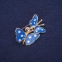 Broche Papillons émail bleu, métal jaune, 32×26 mm