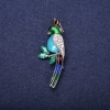 Soldes ! Broche perroquet émail et strass, couleurs bleu, bleu clair, vert et blanc, 50×20 mm, métal argenté