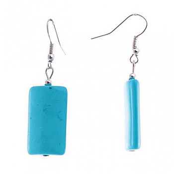 Boucles d'oreilles pendantes avec cabochons rectangulaires lisses imitant la turquoise, 14 × 25 mm